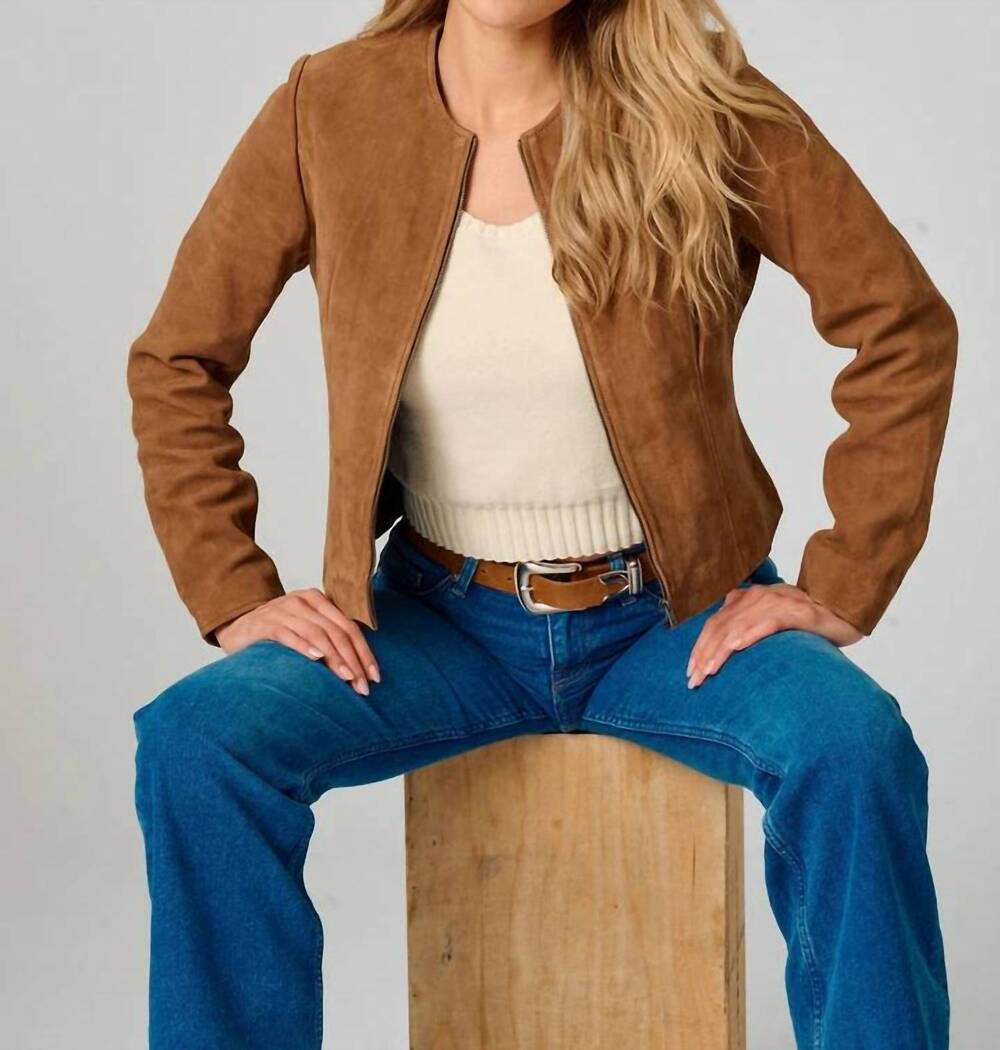 NEW MAURITIUS quynn african suede leather jacket in dark camel